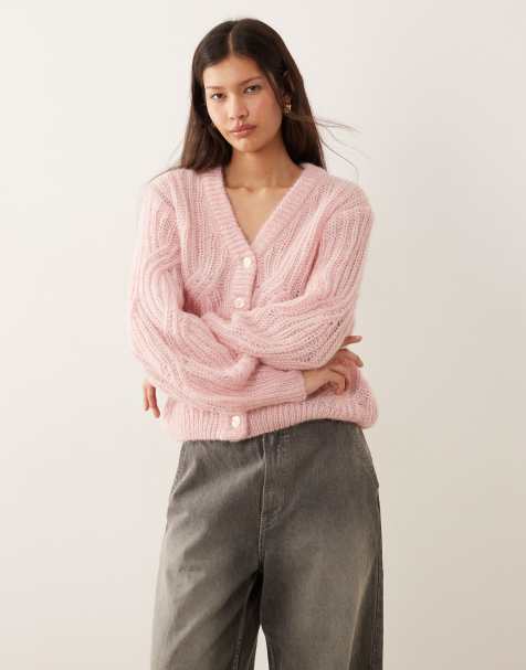 YAS alpaca-blend knitted cardigan in pale pink - view 1