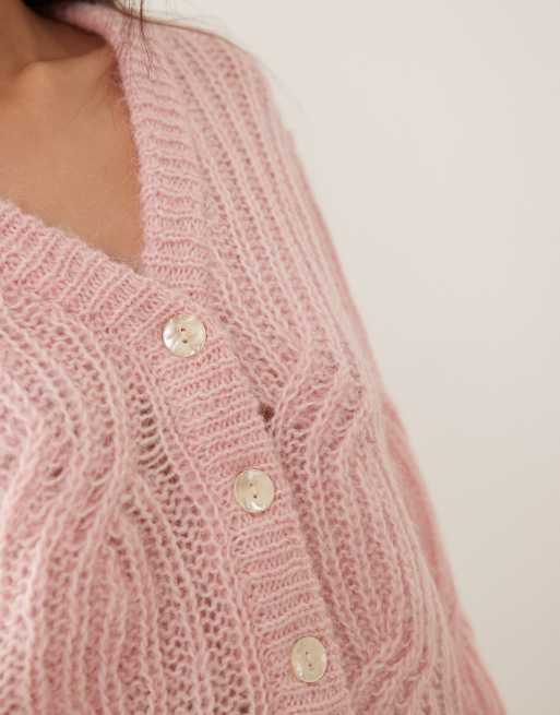 YAS alpaca-blend knitted cardigan in pale pink | ASOS