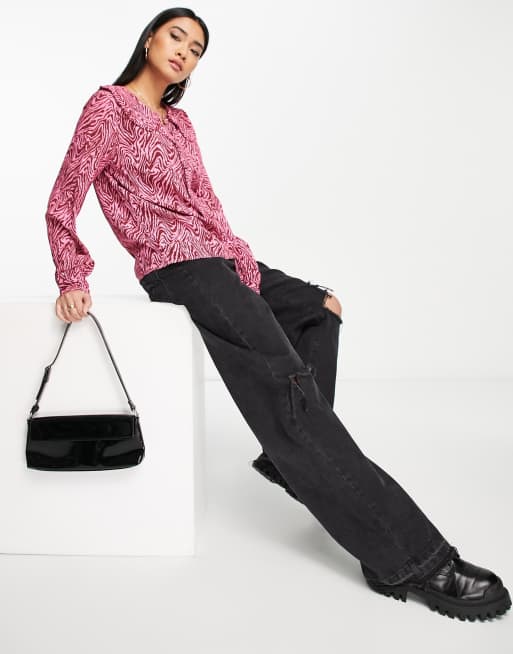 Y.A.S animal print blouse with collar detail in pink 