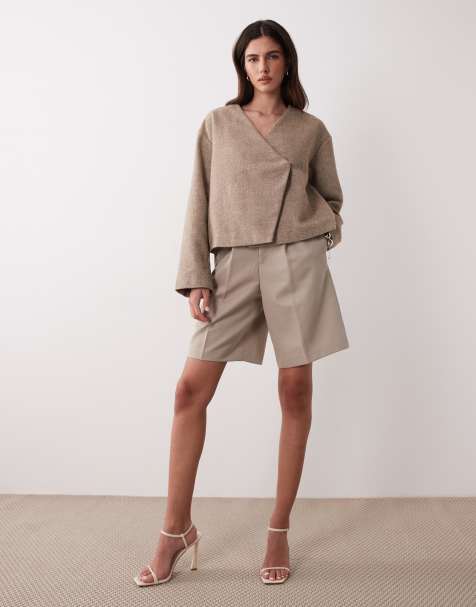 YAS asymmetric fastened short jacket in toasted coconut - view 1