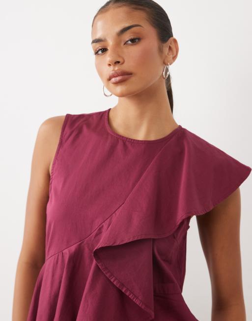 YAS asymmetric ruffle mini dress in beetroot red , 3 of 4