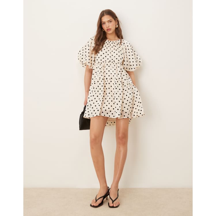 ワンピース Burmula : 24FW / JAQUARD BALLOON MINI DRESS (2COLORS) Wholesale Yellow Puff Sleeves Square Neck Babydoll Mini