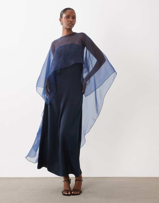 navy blue dress with cape YAS bandeau satin maxi sheer in SU23 Neutrals KissProm Mermaid One-Shoulder Sequins Color:Black Full coverage back cut