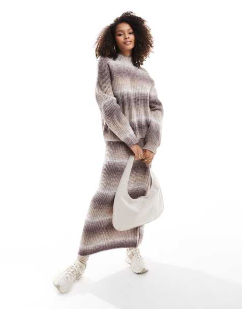 Y.A.S – Beige och ombréfärgat, stickat set med maxikjol och tröja - view 1