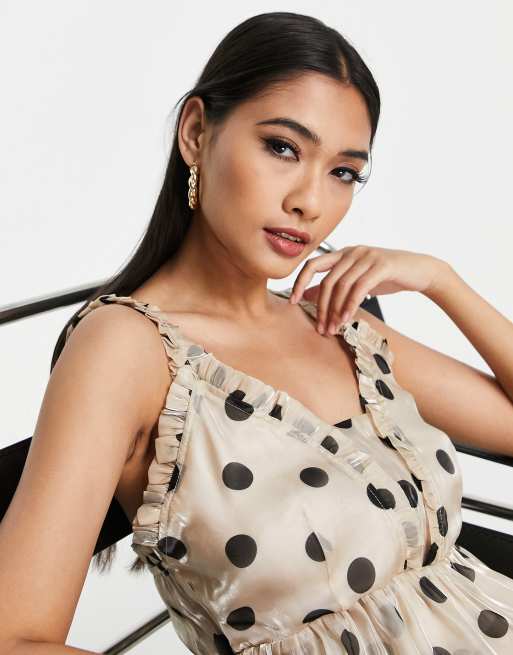 Y.A.S - Beige prikket cami-top med flæsedetaljer og krydsede stropper bagpå - Del af sæt , 3 af 4