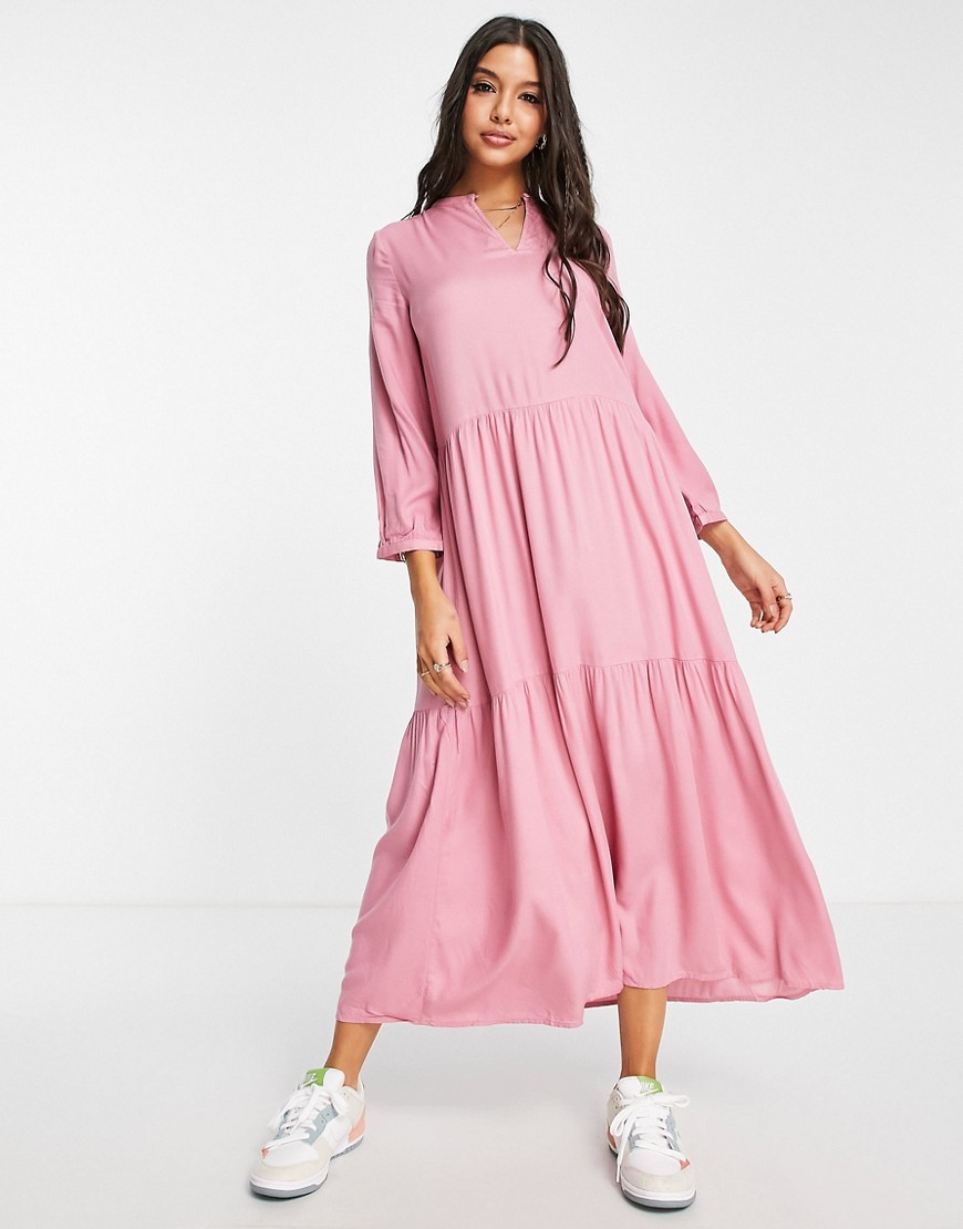 Y.A.S Belima button down tiered midi dress in pink