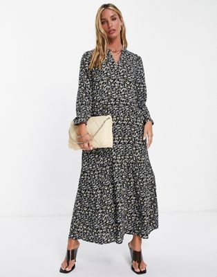Y.A.S Belima printed tiered maxi dress in black | ASOS