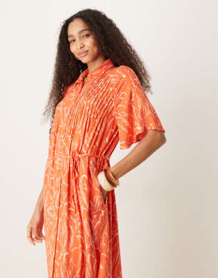 Y.a.s. Belted Button Front Fluted Sleeves Dress