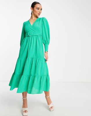 Y.a.s. Belted Tiered Maxi Dress In Bright Green