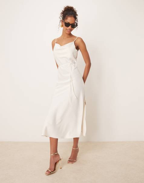 YAS satin cami midi dress in gardenia white