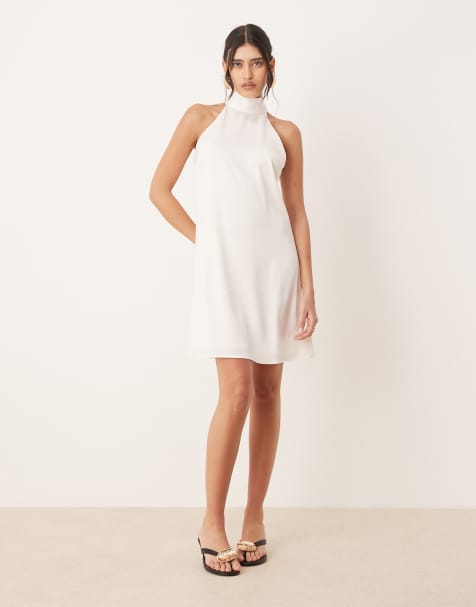 YAS halterneck mini dress with bow back in white