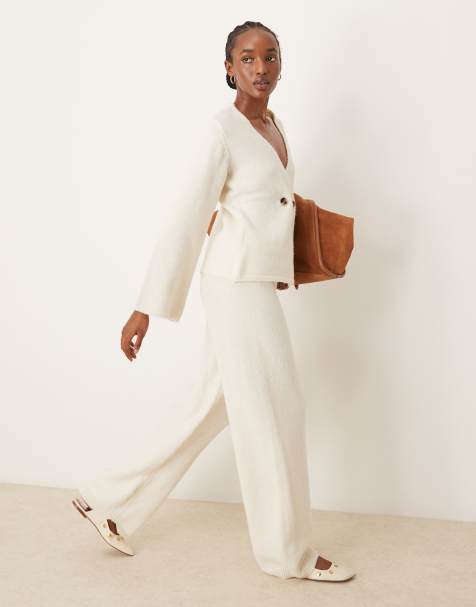 YAS wide leg knitted trousers co-ord in birch