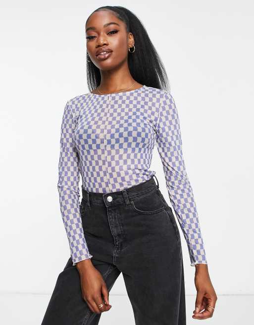 Long sleeve store checkerboard top