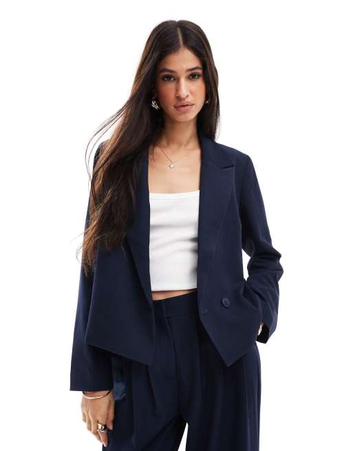 YAS - Blazer blu navy sartoriale taglio corto in coordinato