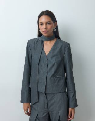 Y.a.s. Blazer Co-ord With Detachable Neck Scarf In Grey