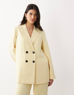 Blazer d'ensemble ajusté à double boutonnage - Jaune pastel 40