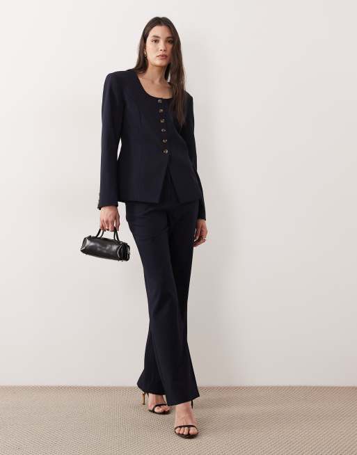 YAS - Blazer d'ensemble ajusté et structuré à encolure carrée - Bleu marine, 2 de 4