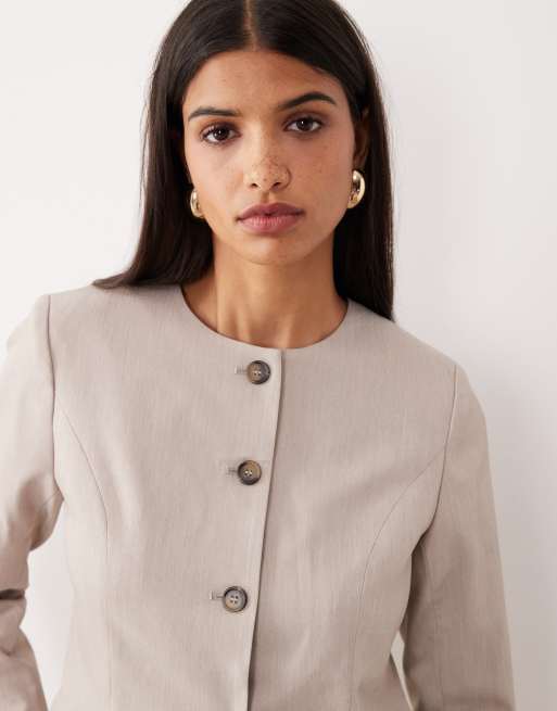 YAS - Blazer d'ensemble ajusté sans col de qualité supérieure - Gris pâle, 2 de 4