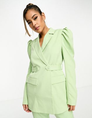 Y.A.S tailored puff sleeve belted blazer co-ord in mint green - ASOS Price Checker