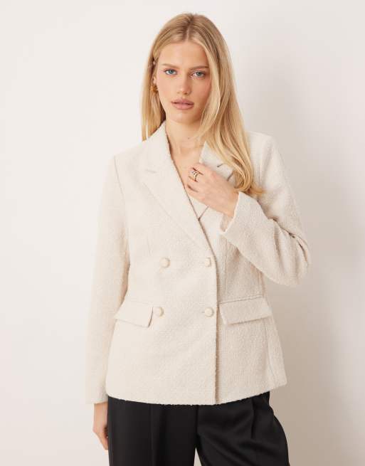 YAS - Blazer doppiopetto sartoriale in bouclé color crema con bottoni decorati