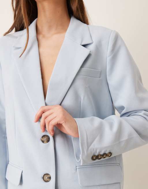 YAS - Blazer oversize celeste con bottoni tartarugati in coordinato, 3 di 4