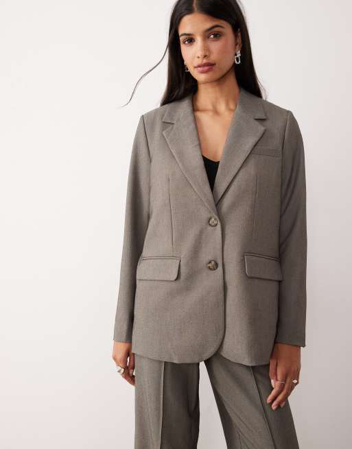 YAS - Blazer oversize color grigio mélange in coordinato
