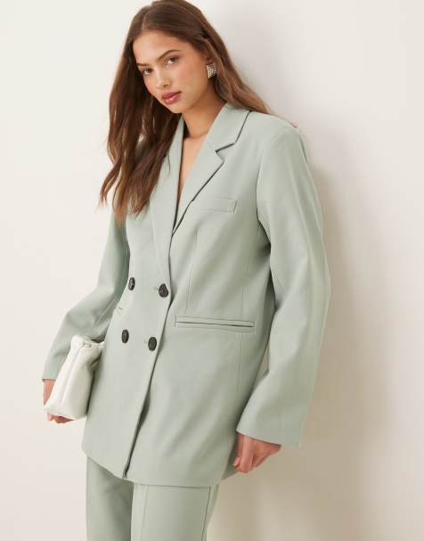 YAS - Blazer oversize d'ensemble habillé coupe croisée - Vert iceberg - view 1