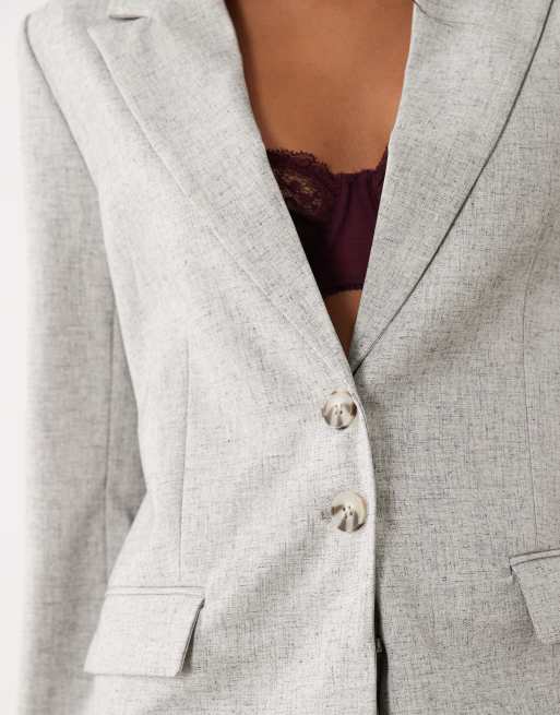 YAS - Blazer sartoriale oversize grigio chiaro mélange con bottoni tartarugati, 3 di 4