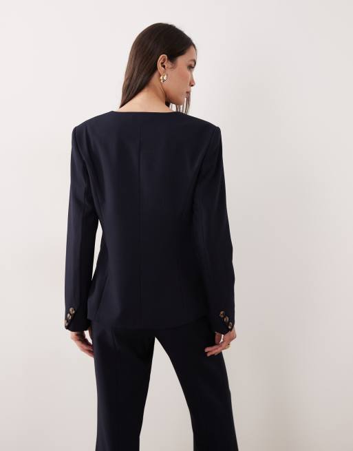 YAS - Blazer strutturato sartoriale con scollo squadrato blu navy in coordinato, 4 di 4