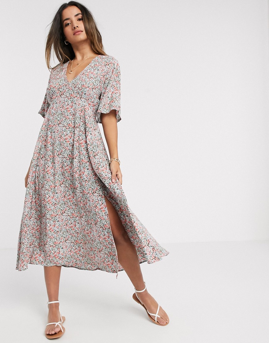 Y.A.S – Blommig tea-klänning i midimodell med slits i sidan-Flerfärgad