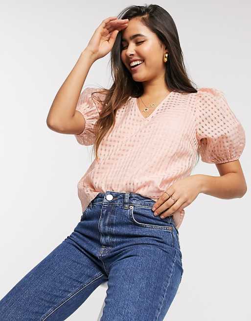 Y A S Blouse en organza manches bouffantes Carreaux Y A S Blouse en organza manches bouffantes Carreaux
