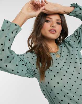 green polka dot top