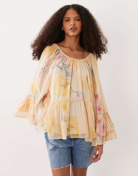 YAS blouse met strik aan de voorkant en boho print in pastel bloemenprint - view 1