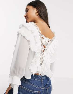 deep v white blouse