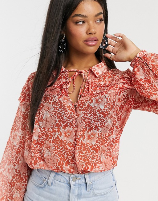 Y.A.S blouse with tie neck in red paisley floral