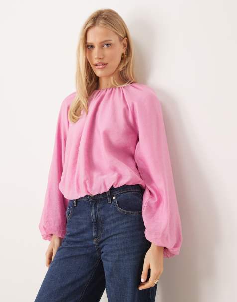 YAS blouson volume sleeve woven top in mauve pink - view 1