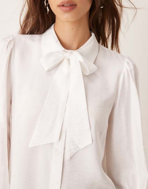 YAS - Blusa bianca con collo a fiocco, 3 di 4