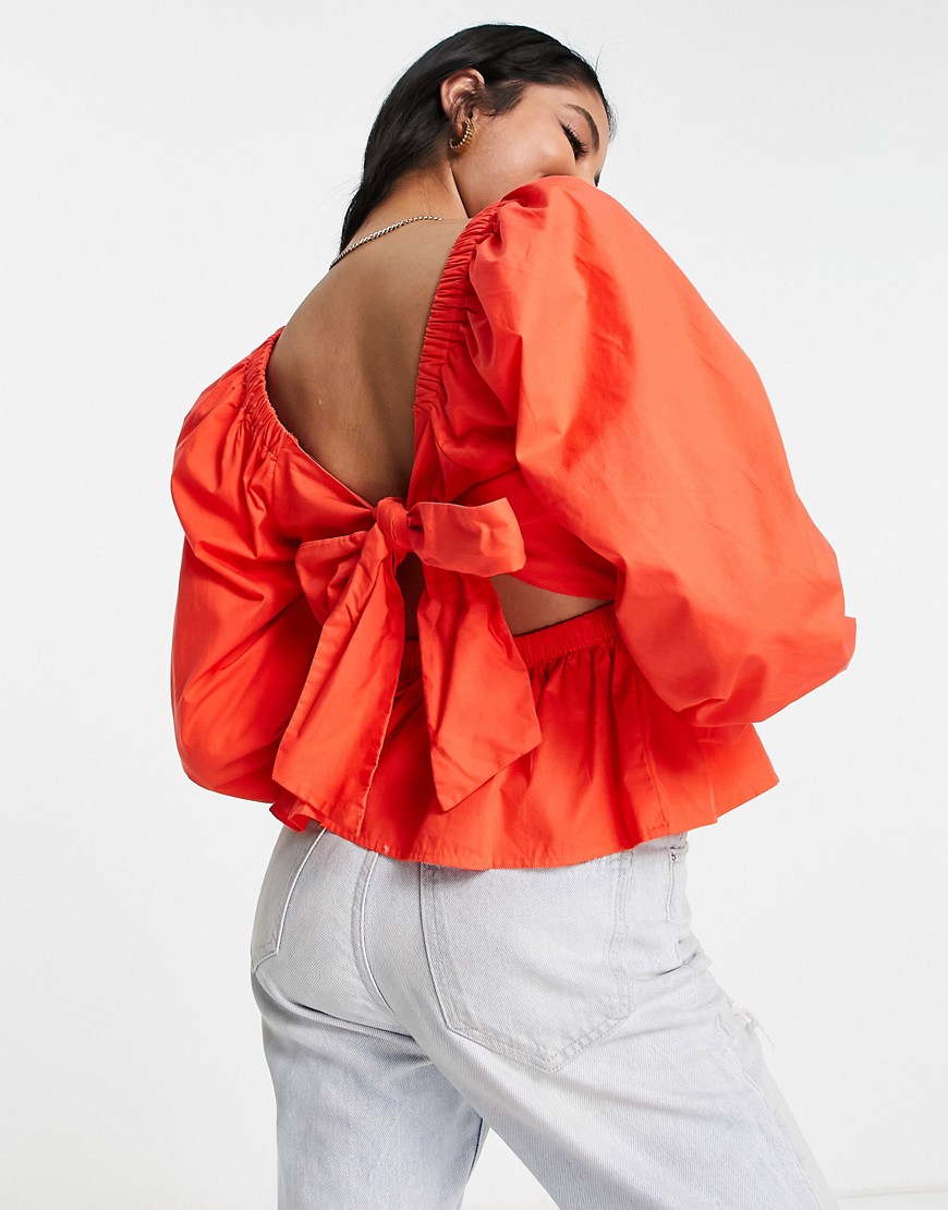 Blusa rossa con scollo squadrato e maniche a sbuffo-Rosso - Y.A.S Camicia donna  - immagine3