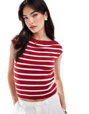 Y.a.s. Boat Neck Knit Top In Red And White Stripe-multi