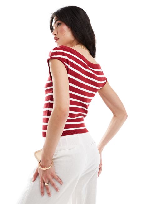 トップス yas Y.A.S boat neck knit top in red and white stripe | ASOS