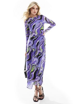 Y.a.s. Bodycon Midi Dress In Purple Swirl Print