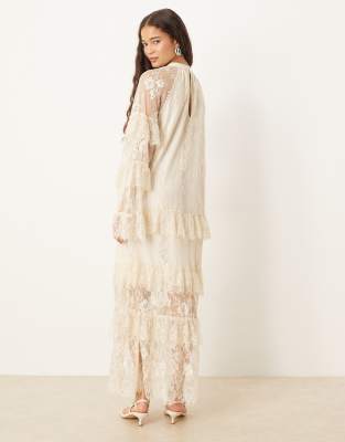 Y.a.s. Boho Sheer Lace Tiered Maxi Dress In White