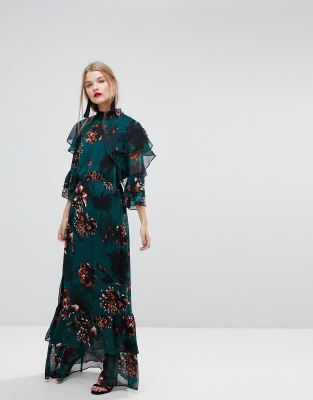 ruffled floral maxi dress