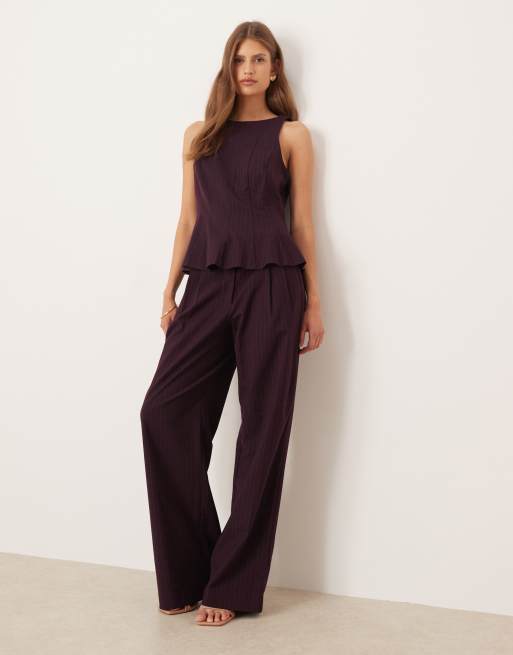  YAS - Bordeaux skræddersyet top med peplum-kant og nålestriber - Del af sæt, 2 af 4