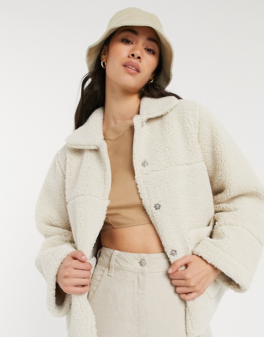 Y.A.S reversible borg boxy jacket in cream