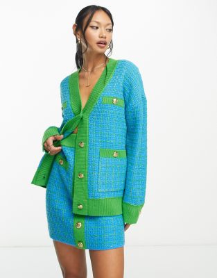 Y.A.S boucle button up mini skirt in blue and green plaid