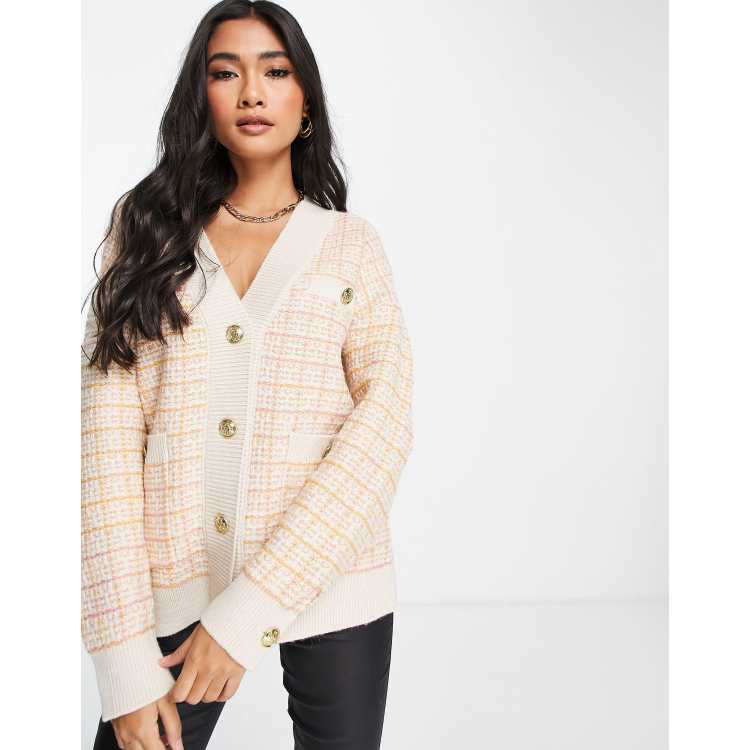 River Island textured boucle cardigan in cream