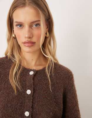 Y.a.s. Boucle Cardigan With Ornate Buttons In Brown