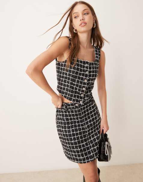 YAS boucle top co-ord with button front in mono check - view 1