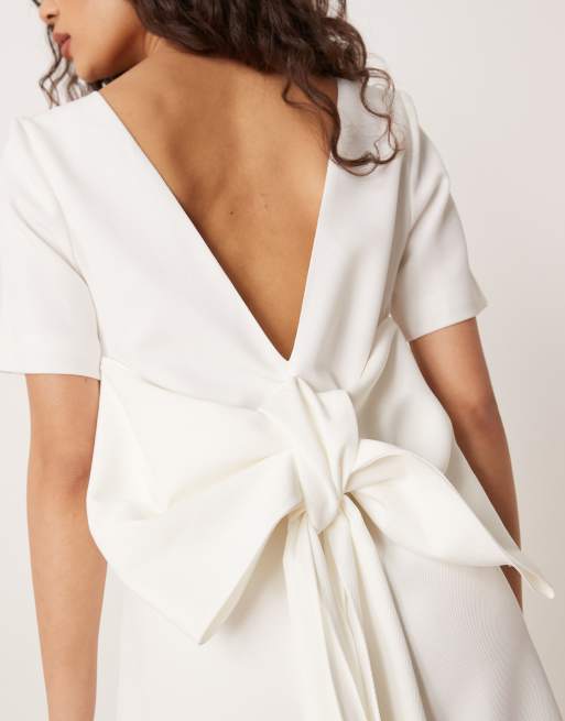 YAS bow back statement mini dress in white